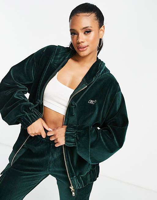 Criminal Damage cord oversized hoodie co-ord in green