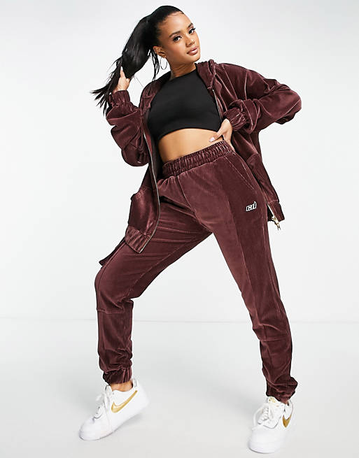 Criminal Damage cord oversized joggers co-ord in chocolate brown