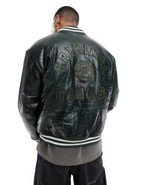 Criminal Damage Crocodile varsity jacket green in green - view 1