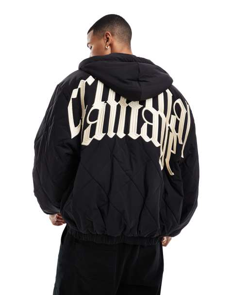 Criminal Damage Diamond quilted hoody black in black - view 1