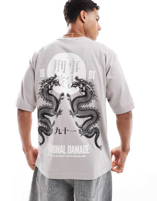 Criminal Damage Double dragon tshirt light grey in light grey