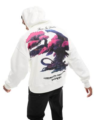 Criminal Damage dragon back print hoodie in off white