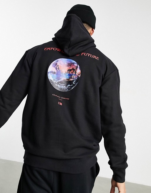 Criminal Damage empower the future oversized hoodie in acid wash