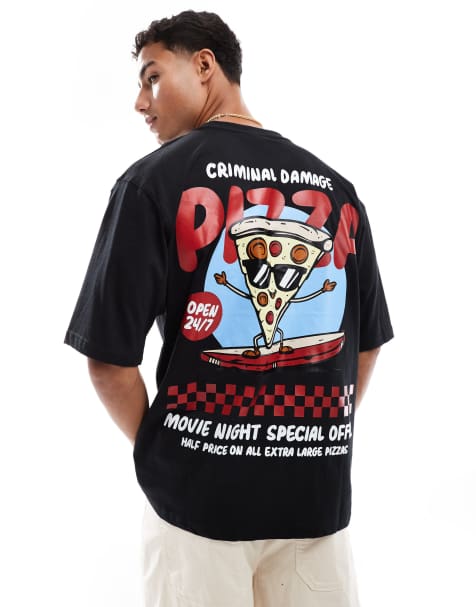 Criminal Damage Friday pizza t-shirt black in black