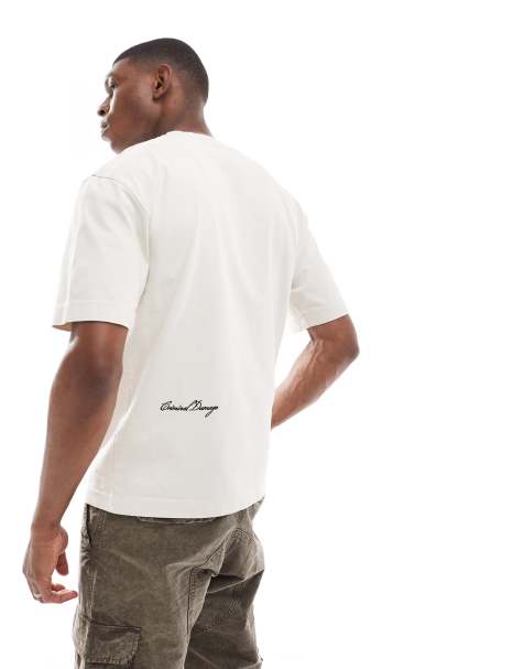 Criminal Damage heavy boxy fit t-shirt in off white - view 1