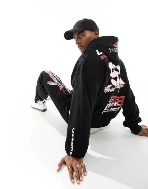 Criminal Damage heavyweight hoodie with racing graphics in black - view 1