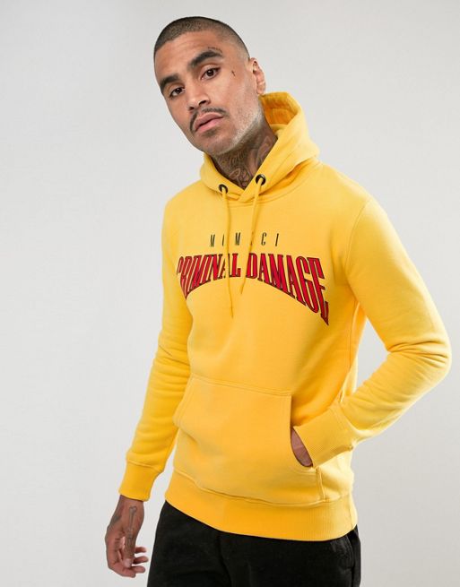 Criminal Damage Hoodie In Yellow With Logo