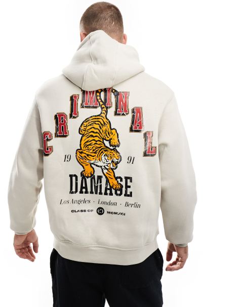 Criminal Damage hoodie with graphic print in off white - view 1