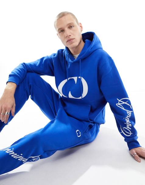 Criminal Damage hoodie with large cd logo in cobalt blue - view 1