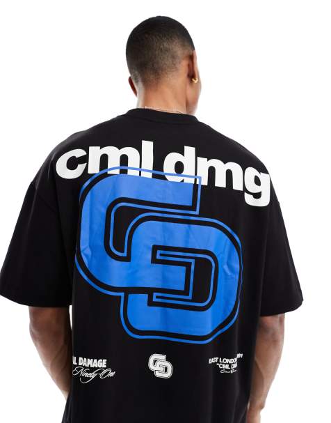 Criminal Damage Interlocking logo tee black/blue in black/blue