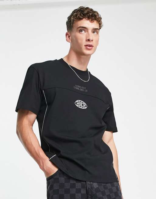 Criminal Damage iridescent piping t-shirt in black | ASOS