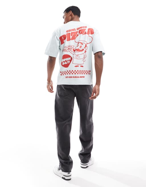 Criminal Damage italian pizza t-shirt in blue | ASOS