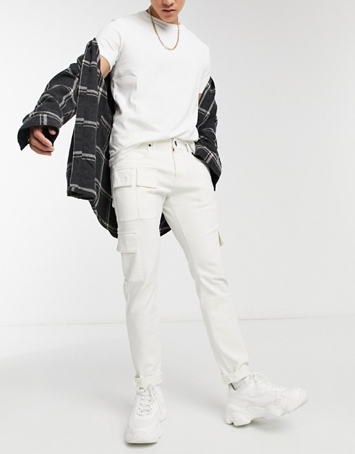 Criminal Damage jeans with utility pockets in washed white