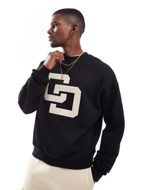 Criminal Damage Leather applique logo sweatshirt in black - view 1