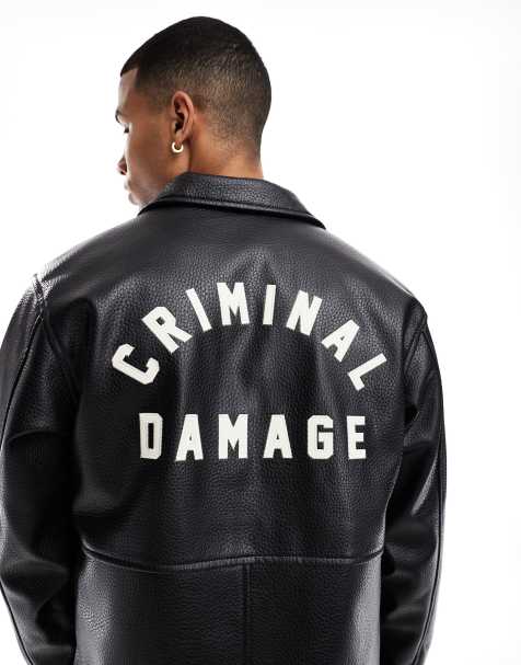 Criminal Damage Leather workwear shirt jacket black in black - view 1