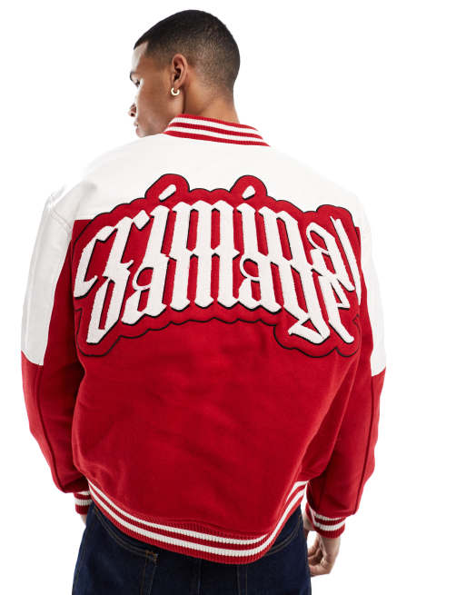 Criminal Damage Letterman jacket red in red