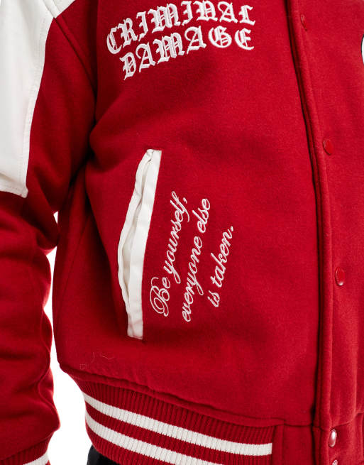 Criminal Damage Letterman jacket red in red, 3 of 4