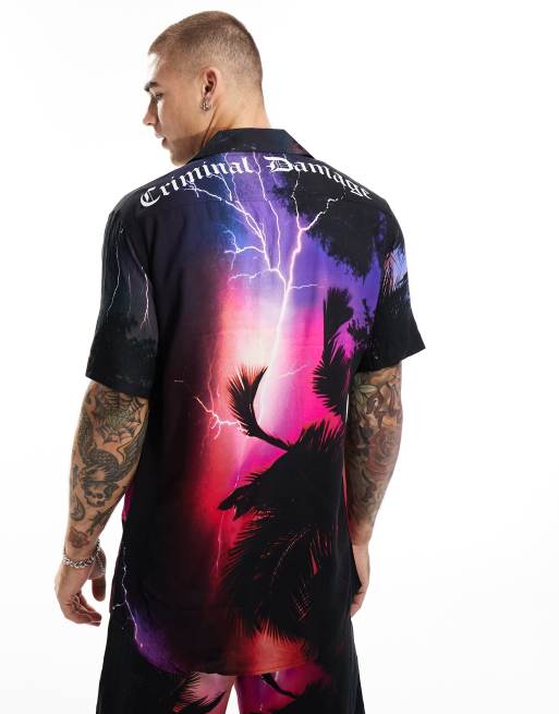 Criminal Damage lightning print shirt in multi