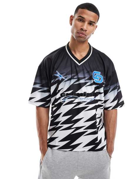 Criminal Damage Lightning v neck jersey in black/white - view 1