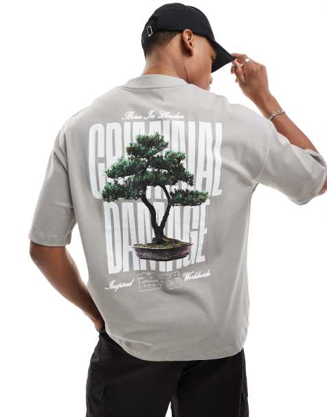 Criminal Damage logo t-shirt in charcoal - view 1