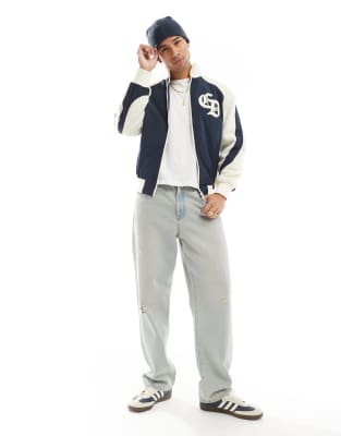 Criminal Damage Micro sherpa & nylon tracksuit jacket navy in navy - view 1