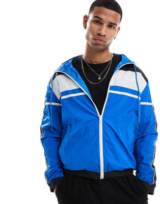 asos Criminal Damage Nylon colour block track jacket b/b/w in black/blue/white