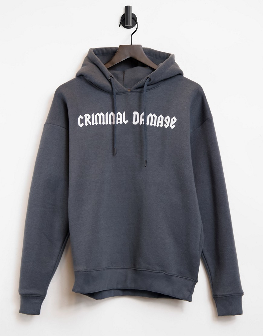 Criminal Damage oversized hoodie in charcoal - part of a set-Grey