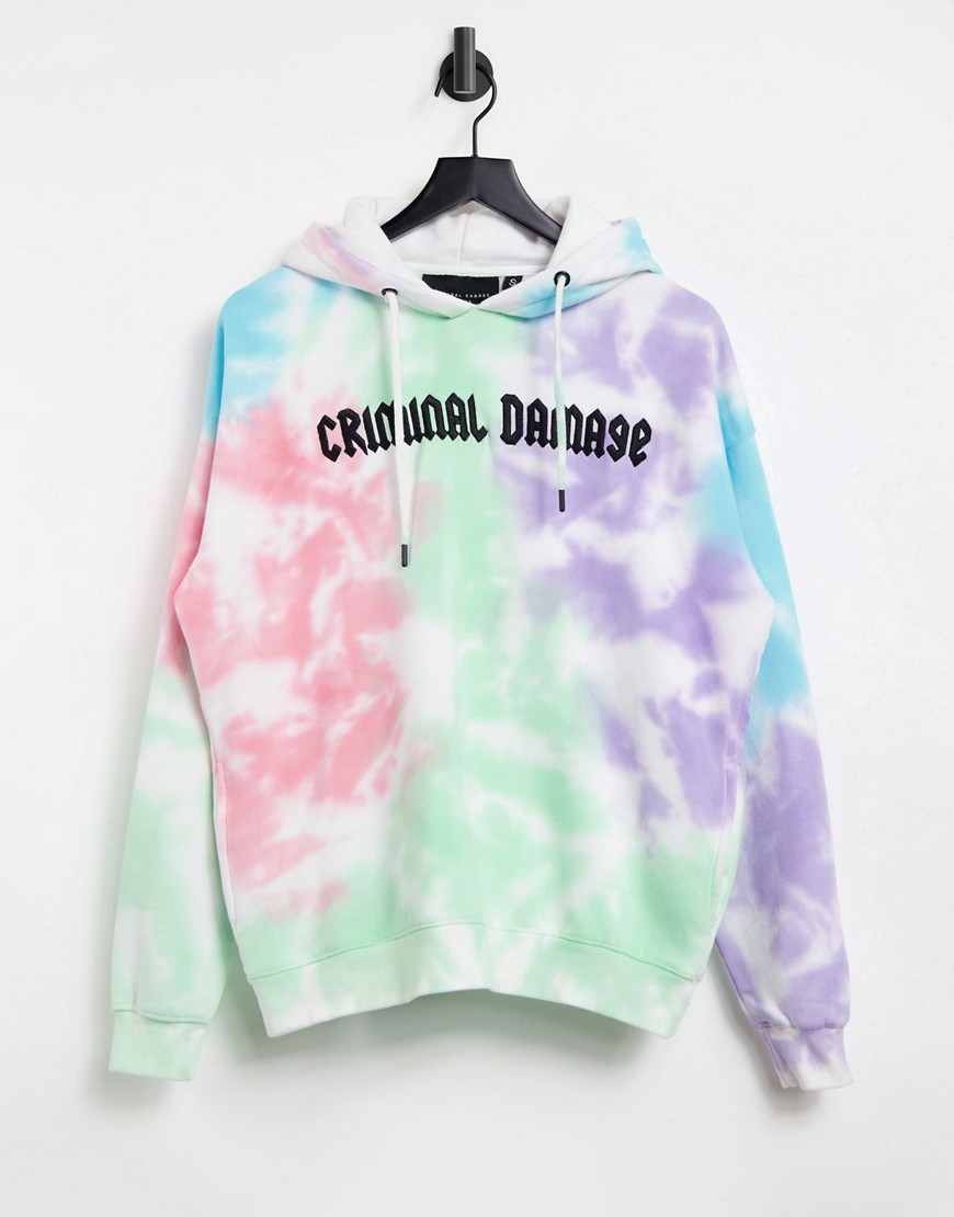 Criminal Damage oversized hoodie in pastel tie dye-Multi