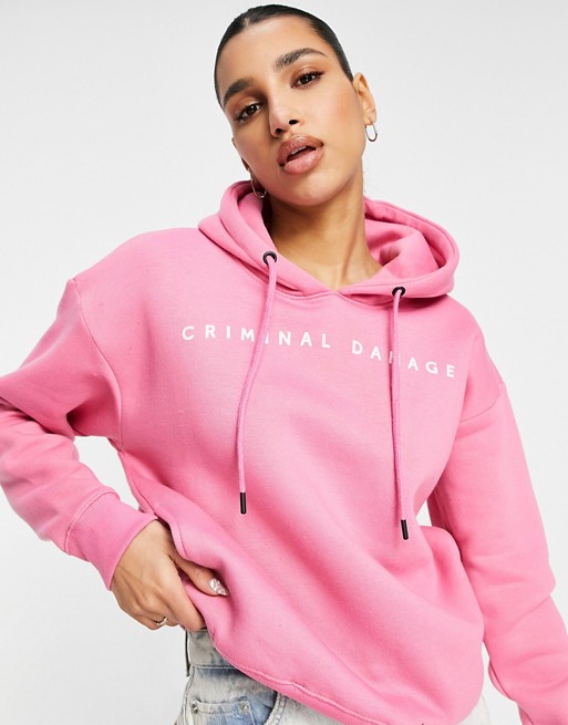 Criminal Damage oversized hoodie in pink