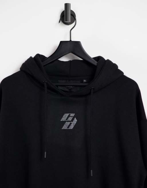 Criminal Damage - Oversized hoodie versierd met strassteentjes logo in zwart, 3 van 4
