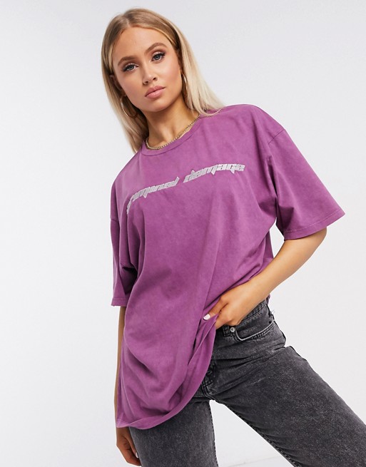 Criminal Damage oversized logo tshirt in purple