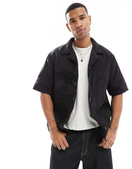 Criminal Damage Padded nylon dragon embroidered shirt in black