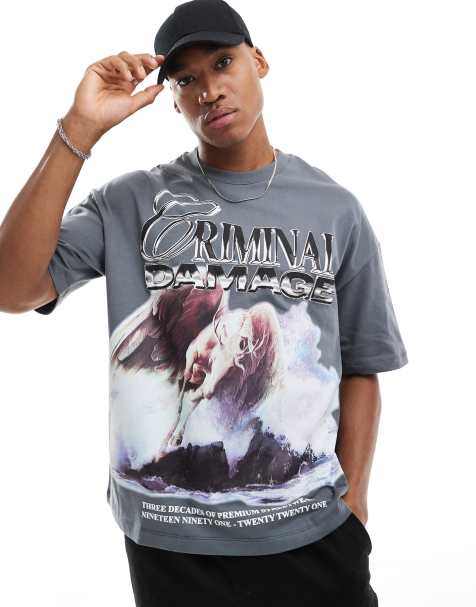 Criminal Damage pegasus poster t-shirt in dark grey - view 1