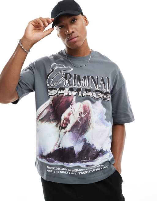 Criminal Damage pegasus poster t-shirt in dark grey