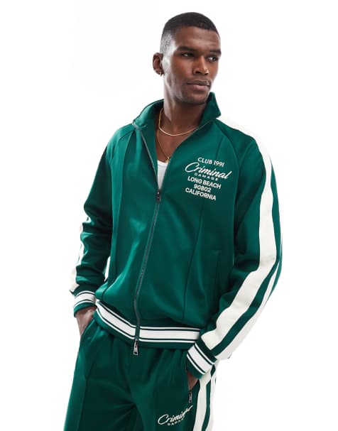 Criminal Damage Pin tuck track top in green - view 1