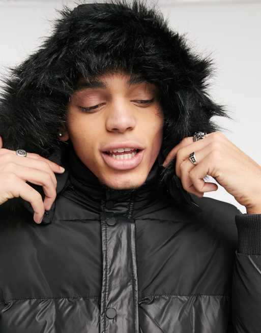 Criminal Damage polar puffer jacket in black hi shine | ASOS