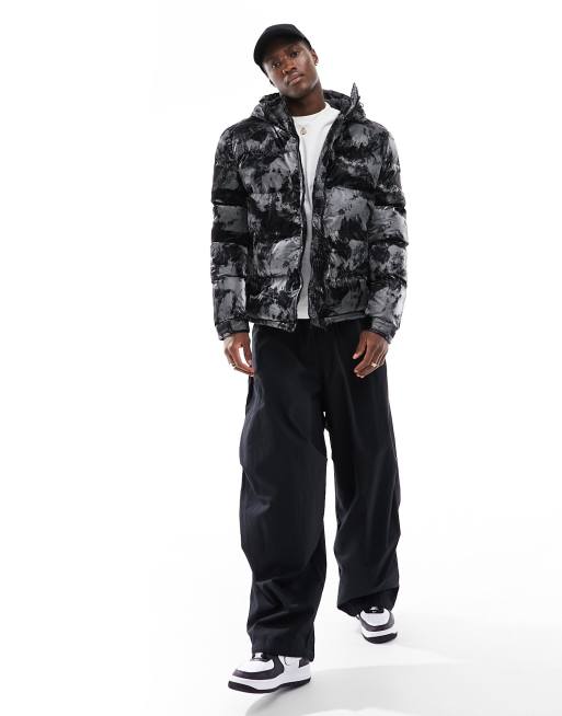 Criminal Damage puffer jacket with all over graphic print in black