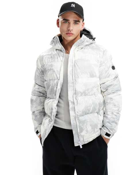 Criminal Damage puffer jacket with all over graphic print in white - view 1