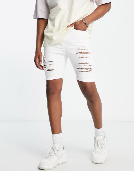 white ripped jean shorts mens