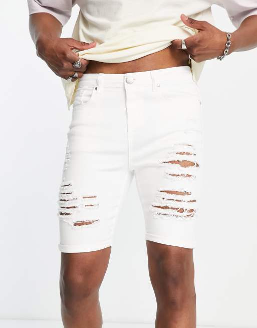 Criminal Damage ripped denim shorts in white