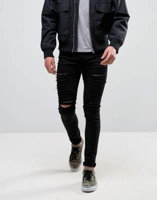 black damage jeans