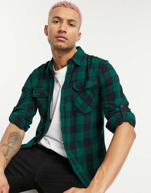Criminal Damage slim fit flannel shirt in green | ASOS