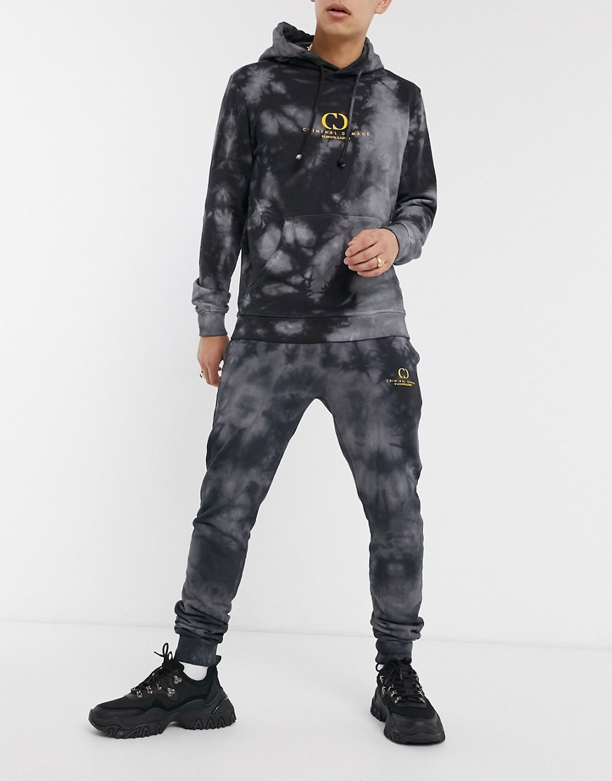 Criminal Damage - Splash - Tie-dye joggingbroek in grijs en zwart