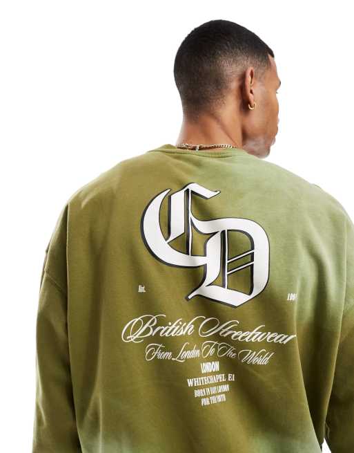 Criminal Damage Spray varsity sweatshirt in washed green