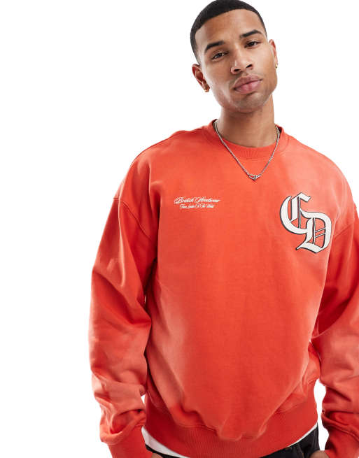 Criminal Damage Spray varsity sweatshirt in washed red ASOS