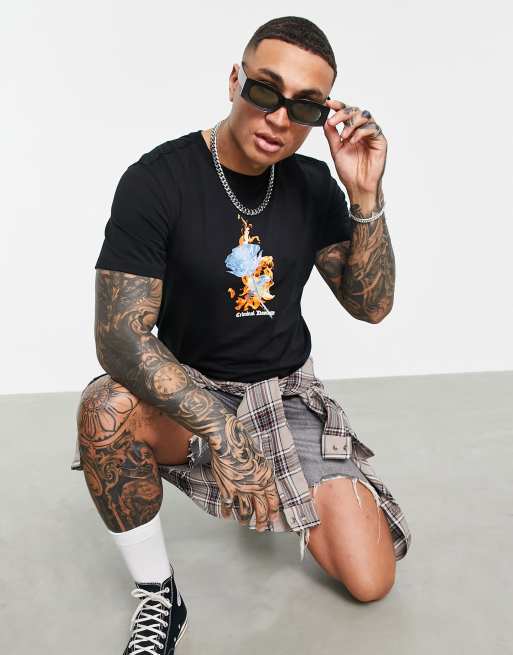 Criminal Damage - T-shirt met 'Burning' print in zwart, 4 van 4