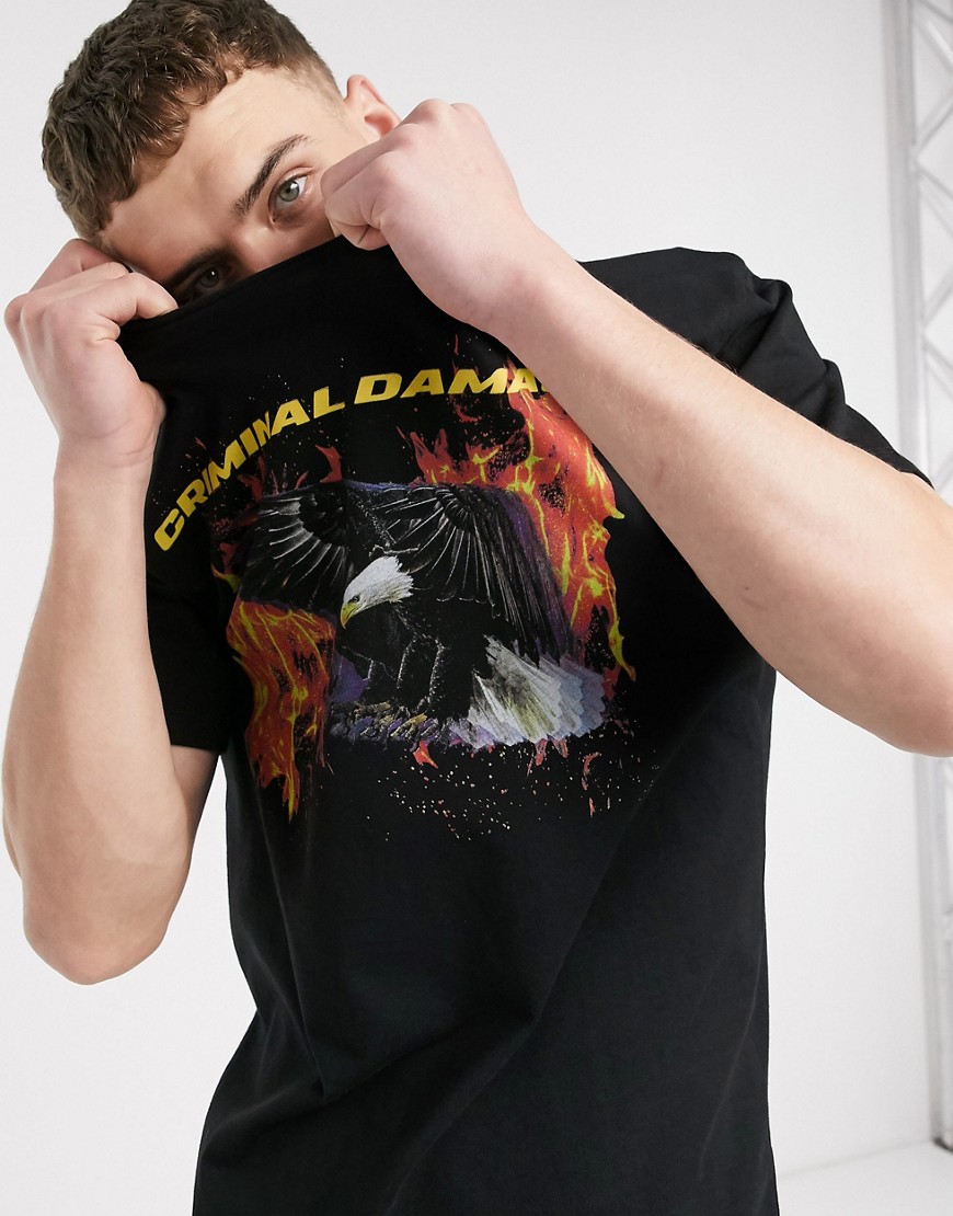 Criminal Damage - T-shirt nera con aquila-Nero