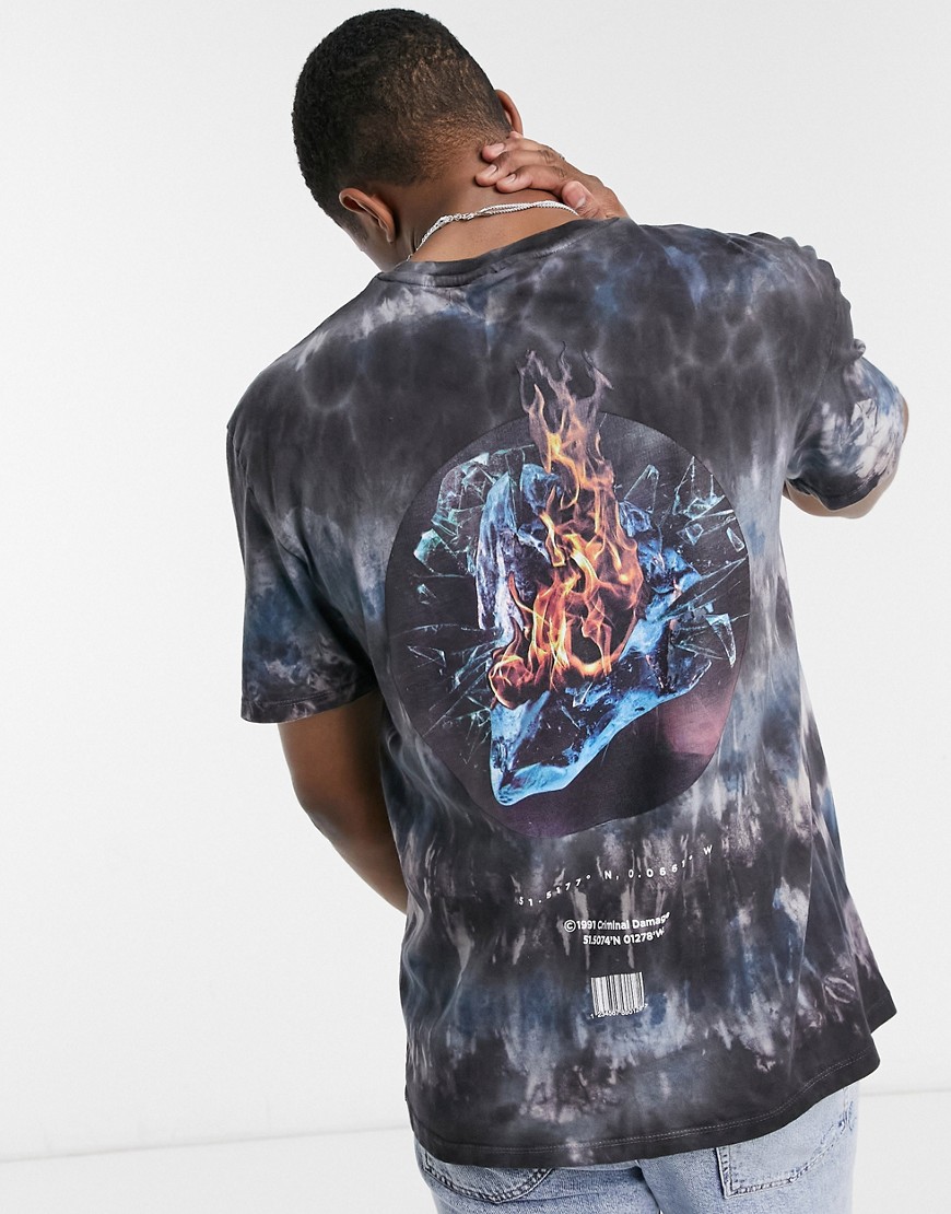 Criminal Damage T-shirt With Back Fire Ice Print In Blue Tie Dye-blues