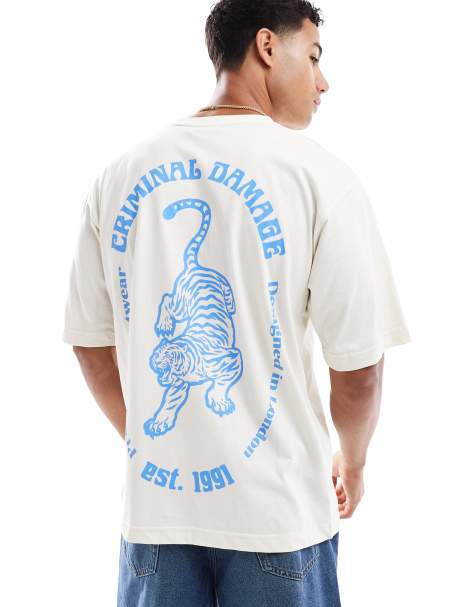 Criminal Damage Tiger label t-shirt in off white - view 1