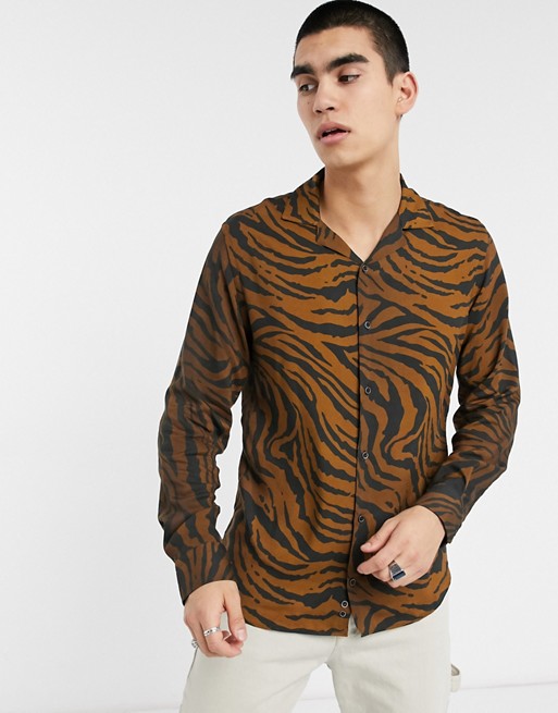 Criminal Damage tiger long sleeve shirt in black and brown